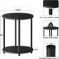 Small round Side Table, 2 Tier Black Wooden End Table/Bed Side Table/Nightstand for Living Room/Bedroom/Small Space,15.6"(D)*19.72"(H),Metal Legs