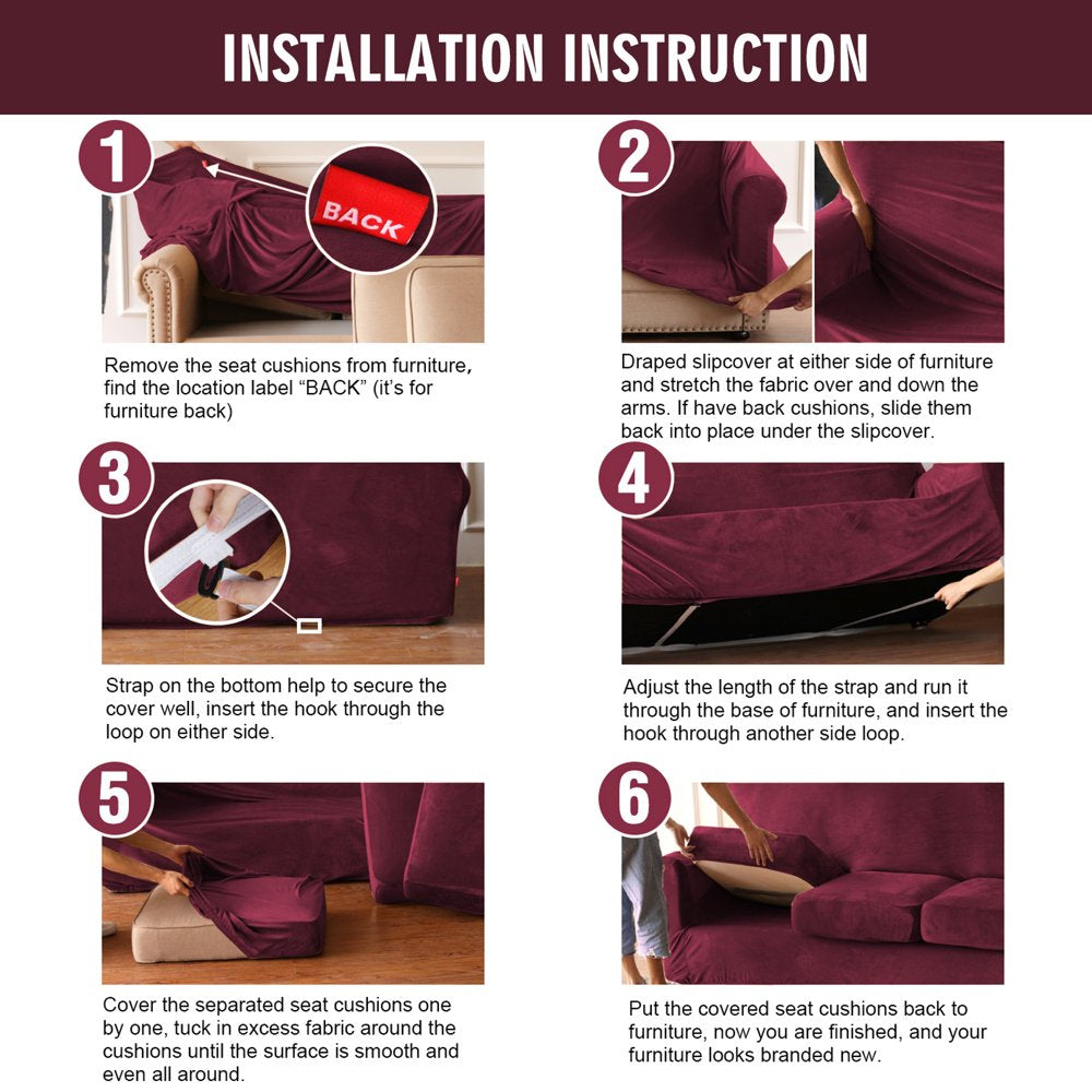 Velvet Plush 4 Piece Stretch Sofa Covers Couch Covers for 3 Cushion Couch 3 Seater Covers (Base Cover plus 3 Individual Cushion Covers) Feature Thick Soft Stay in Place