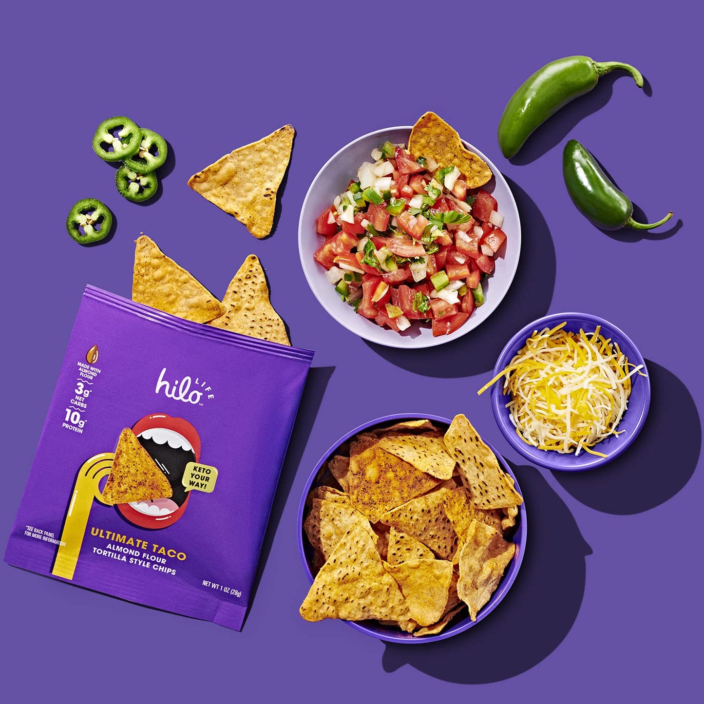 Low Carb Keto Friendly Tortilla Chip Snack Bags, Bold Variety Pack, 12 Count