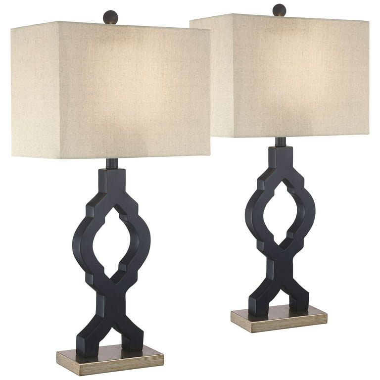 360 Lighting Modern Table Lamps 26.5" High Set of 2 Classic Moroccan Black Off White Rectangular Fabric Shade for Living Room Family Bedroom