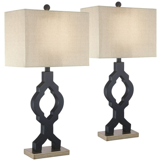 360 Lighting Modern Table Lamps 26.5" High Set of 2 Classic Moroccan Black Off White Rectangular Fabric Shade for Living Room Family Bedroom