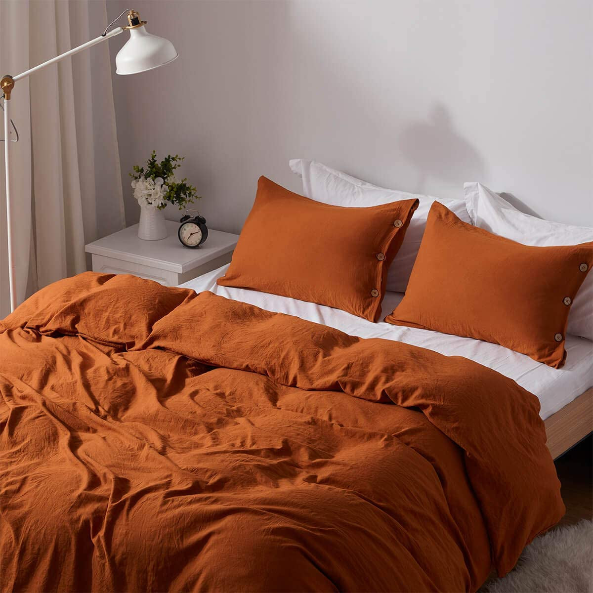 Queen Size Duvet Cover Set with Buttons Closure Umber 100% Microfiber, 3 Pieces Solid Color Ultra Soft Skin-Friendly Comforter Cover Set (1 Duvet Cover +2 Pillowcases)
