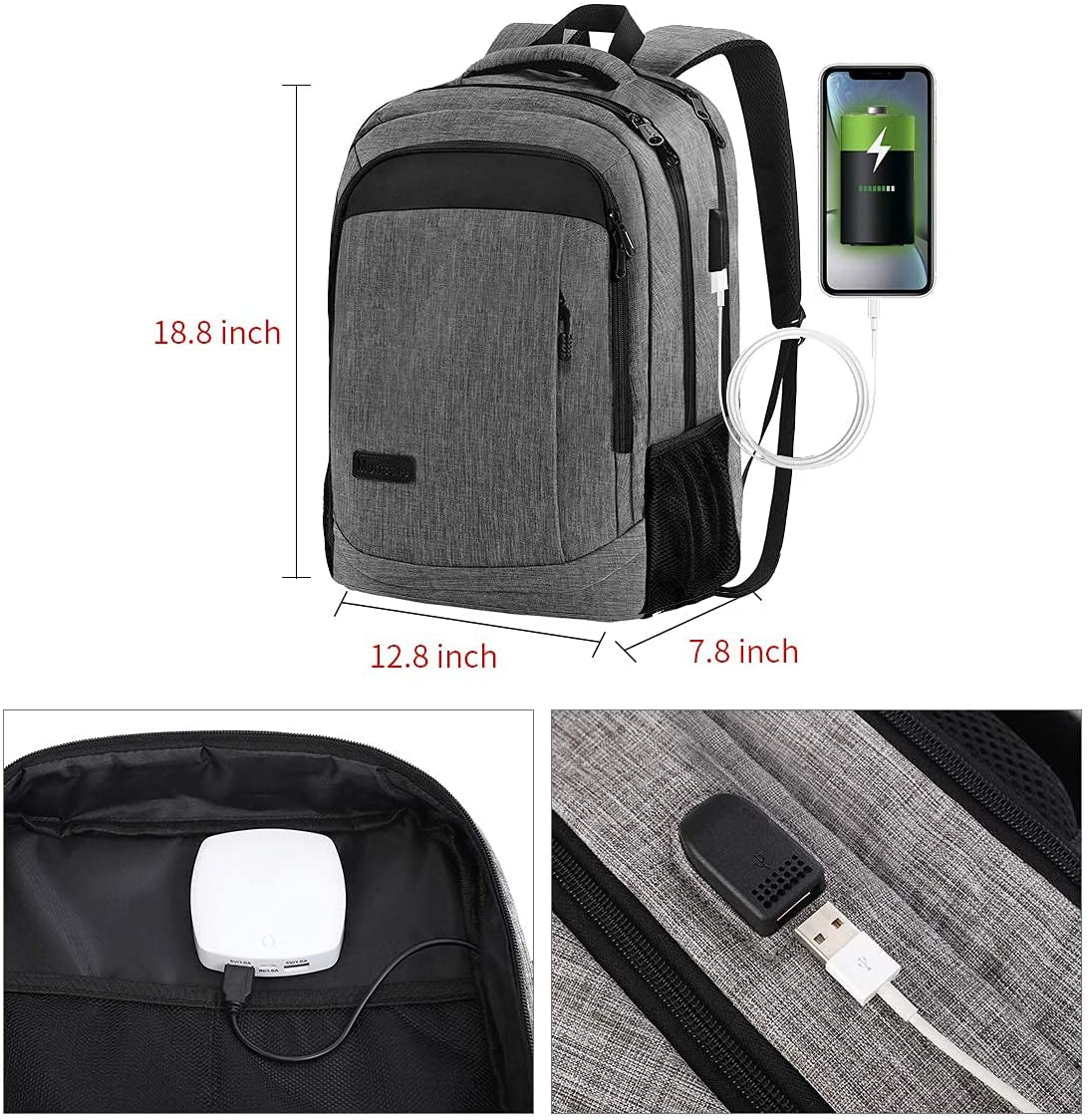 Travel Laptop Backpack anti Theft Water Resistant Backpacks School Computer Bookbag with USB Charging Port for Men Women College Students Fits 15.6 Inch Laptop (Grey)