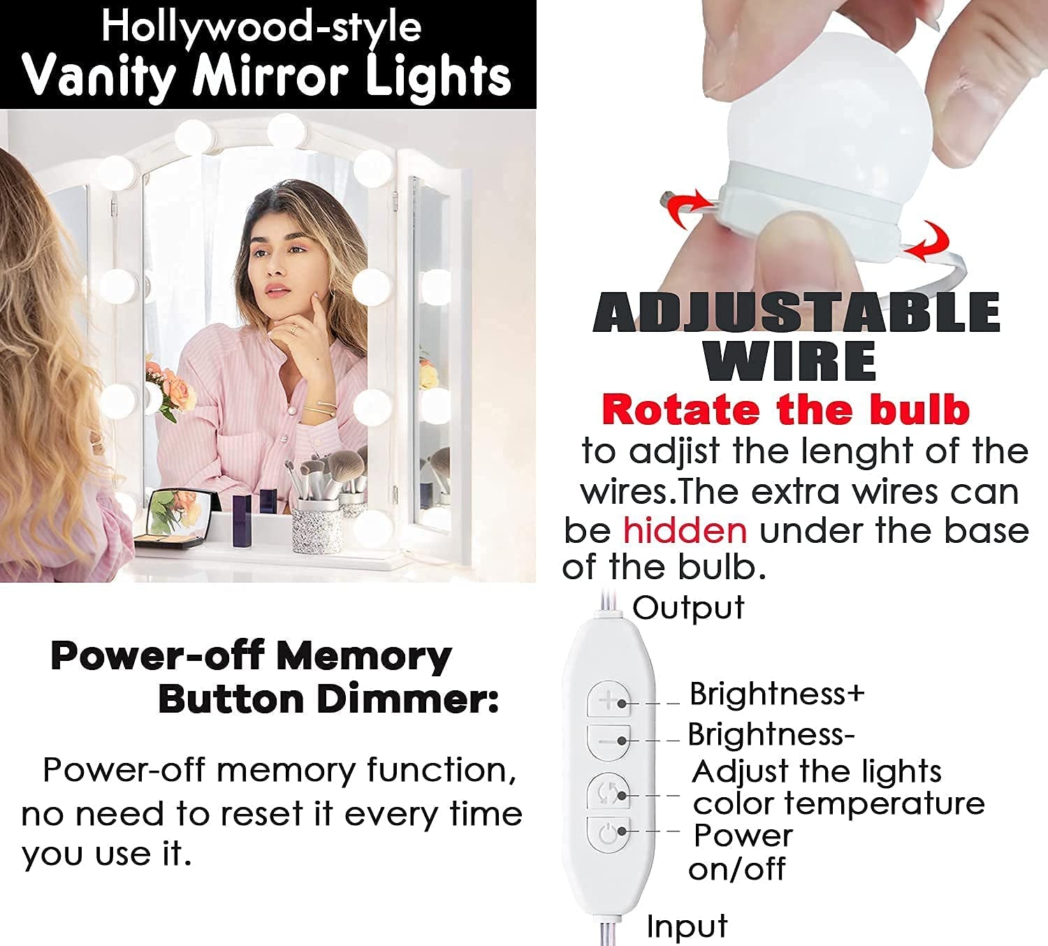 Led Vanity Mirror Lights with 10 Dimmable Light Bulbs 17Ft Makeup Vanity Light for Vanity Table Dressing Room Mirror