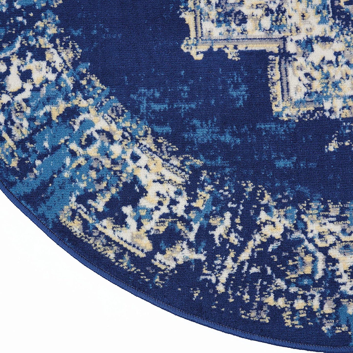 Grafix Persian Navy Blue 5'3" X round Area Rug, Easy Cleaning, Non Shedding, Bed Room, Living Room, Dining Room, Kitchen (5 Round)