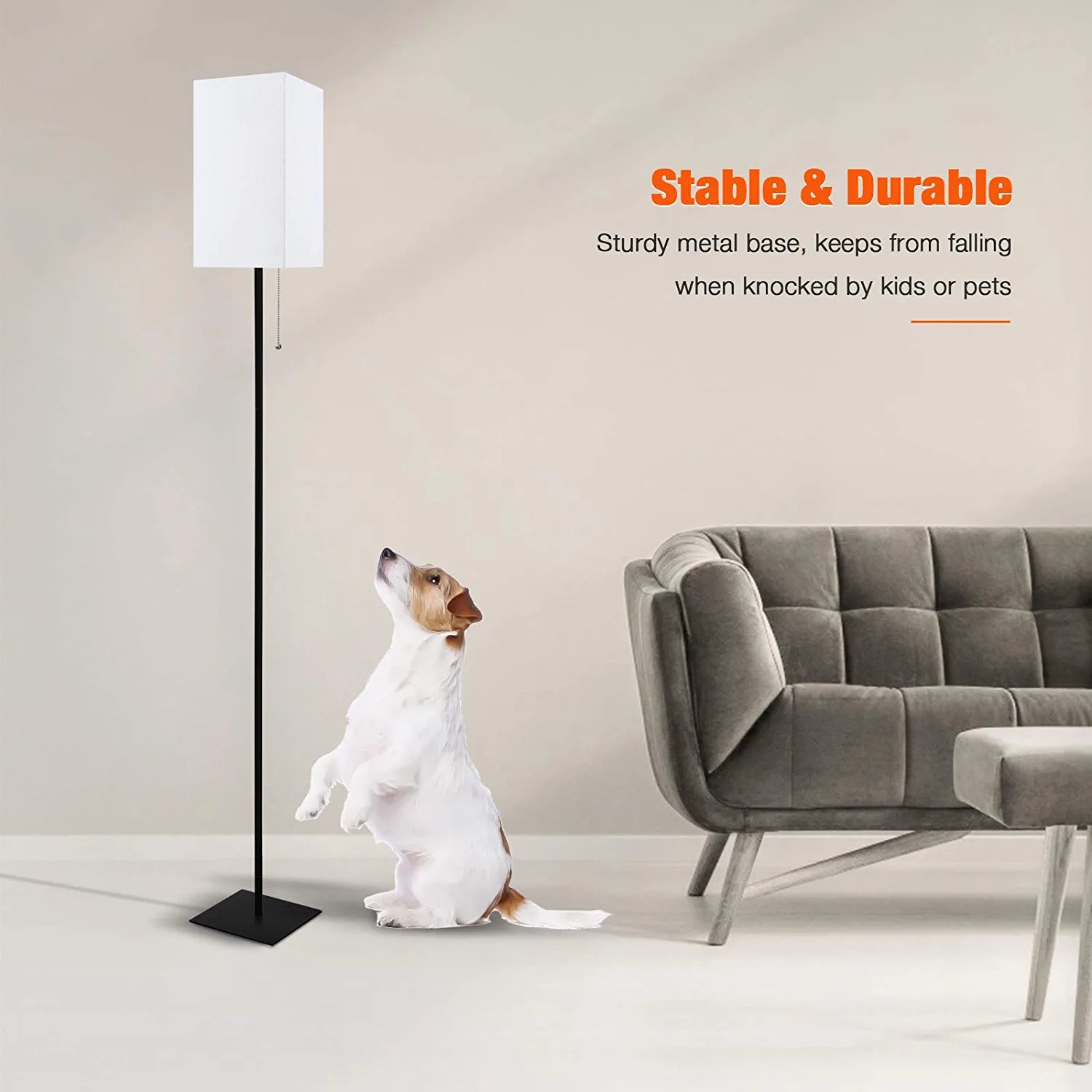 Floor Lamp-Floor Lamps for Living Room, Modern Standing Lamp Stand up Lamp with Square Linen Shade, 2700K Warm White Bulb Included, Simple Design Tall Floor Lamp for Bedroom Office Christmas-64.6In