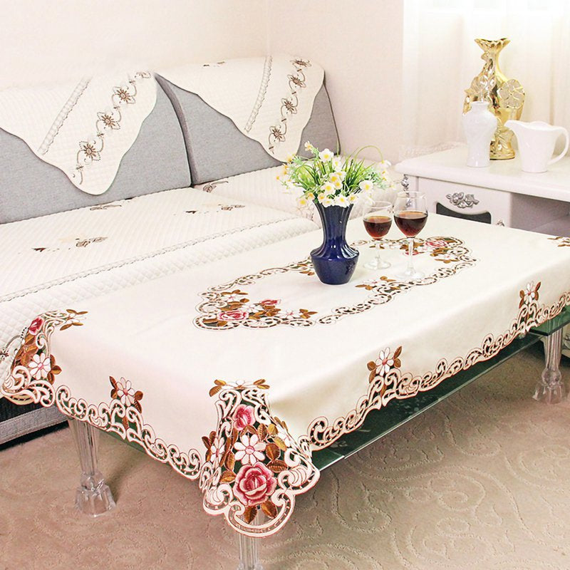 GYMNASTIKA Tablecloth,Tablecloth Rectangle/Square Pastoral Embroidered Polyester Floral Cutwork Table Linen for Wedding