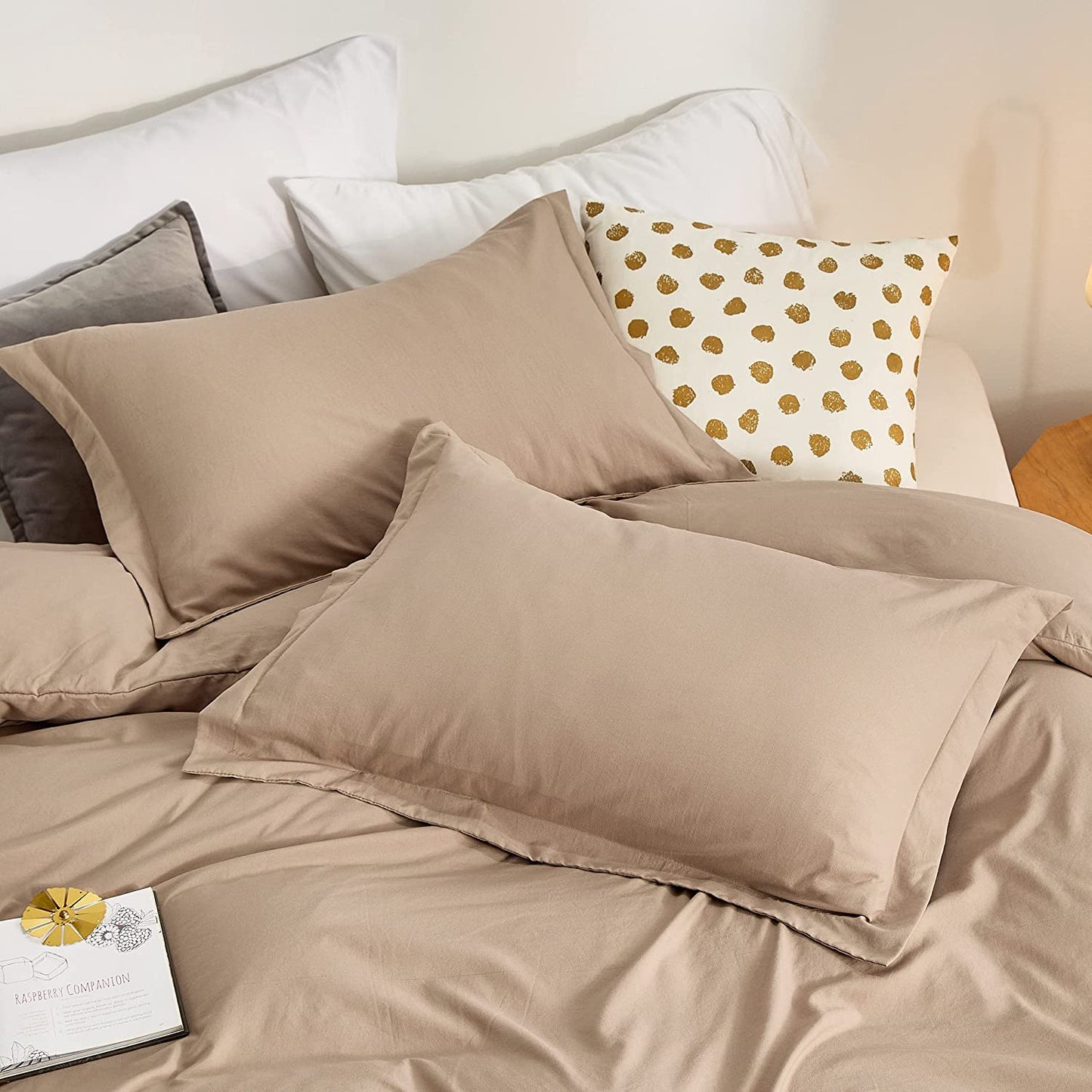 Khaki Duvet Covers Queen Size - Washed Duvet Cover, Soft Queen Duvet Cover Set 3 Pieces with Zipper Closure, 1 Duvet Cover 90X90 Inches and 2 Pillow Shams (No Comforter)
