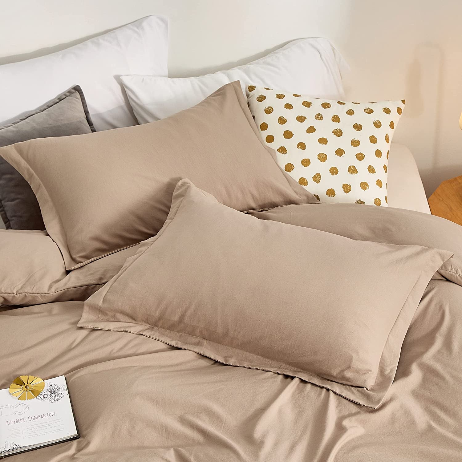 Khaki Duvet Covers Queen Size - Washed Duvet Cover, Soft Queen Duvet Cover Set 3 Pieces with Zipper Closure, 1 Duvet Cover 90X90 Inches and 2 Pillow Shams (No Comforter)