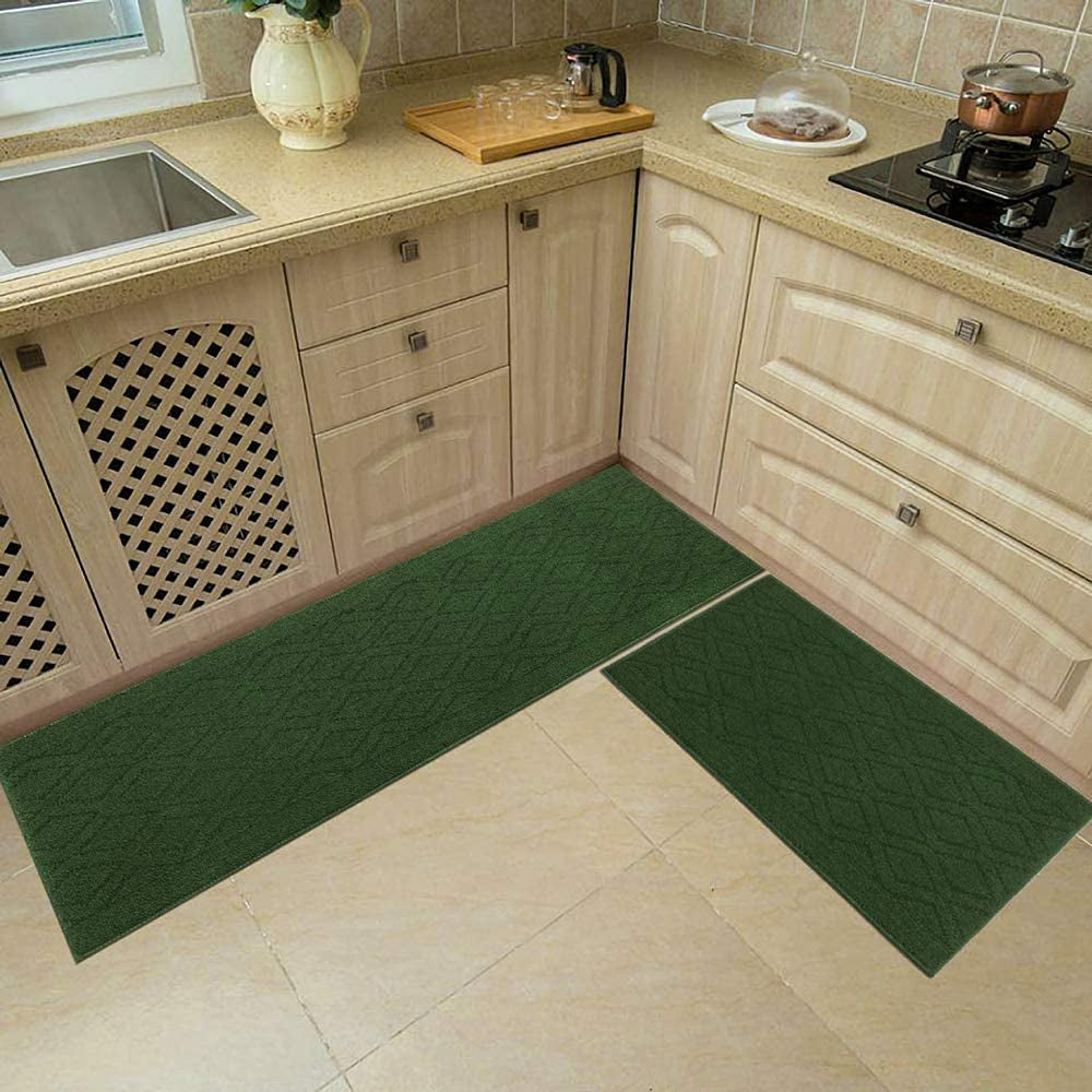 48X20 Inch/30X20 Inch Kitchen Rug Mats Made of 100% Polypropylene 2 Pieces Soft Kitchen Mat Specialized in anti Slippery and Machine Washable (Green)