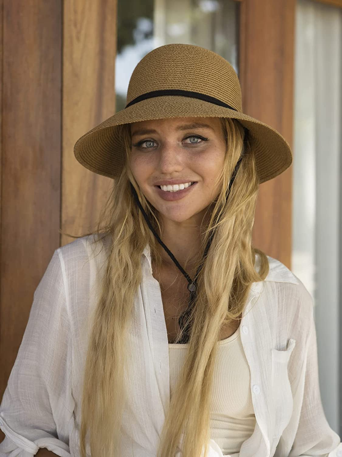 FURTALK Womens Wide Brim Sun Hat with Wind Lanyard UPF Summer Straw Sun Hats for Women
