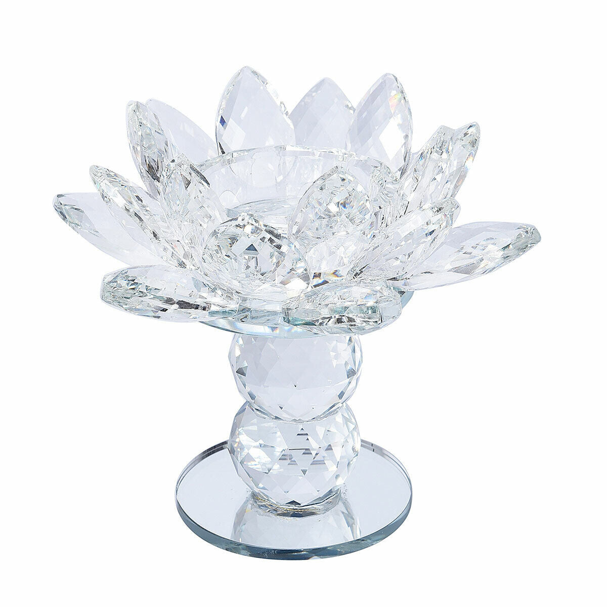 Home Decor Table Top Decoration White Crystal Lotus Flower Candle Holder