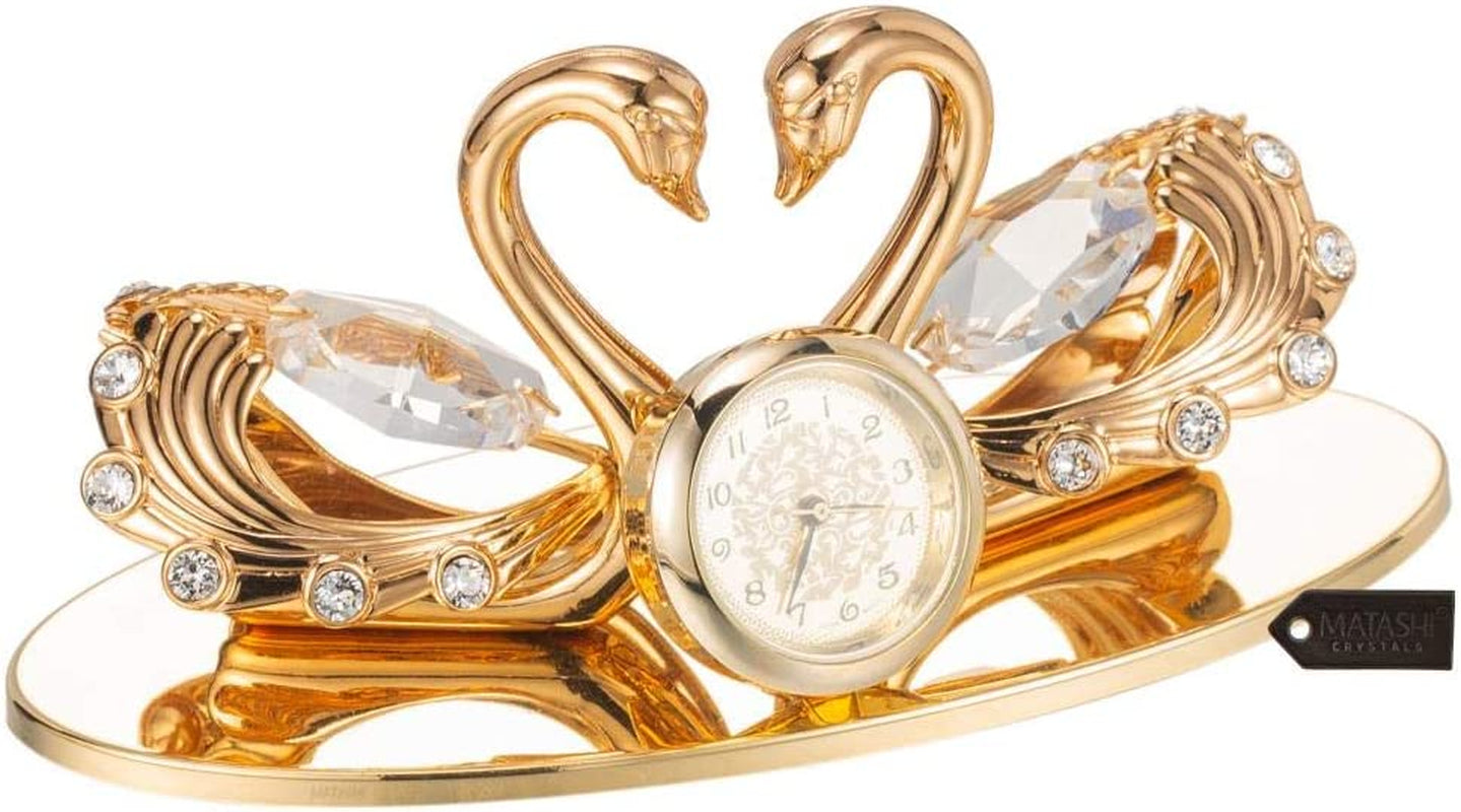 24K Gold Plated Loving Swans Figurine Clock Table Top Ornament for Home Office Desk Bedroom Decor Gift for Valentine'S Day Birthday Mother'S Day Anniversary Christmas Housewarming Present