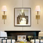 Wall Sconces Sets of 2, Brushed Brass Sconces Wall Lighting with Fabric Shade, Column Stand Bathroom Vanity Light Fixture for Hallway, Entryway, Passway Kitchen, Gold