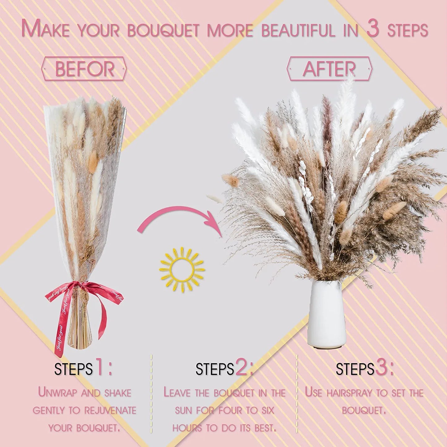 92PCS Beautiful Natural Pampas Grass Bouquet Decor | Long-Lasting Dried Flowers Bouquet for Boho Home Decor and Boho Wedding Decor (The Wild Bouquet)