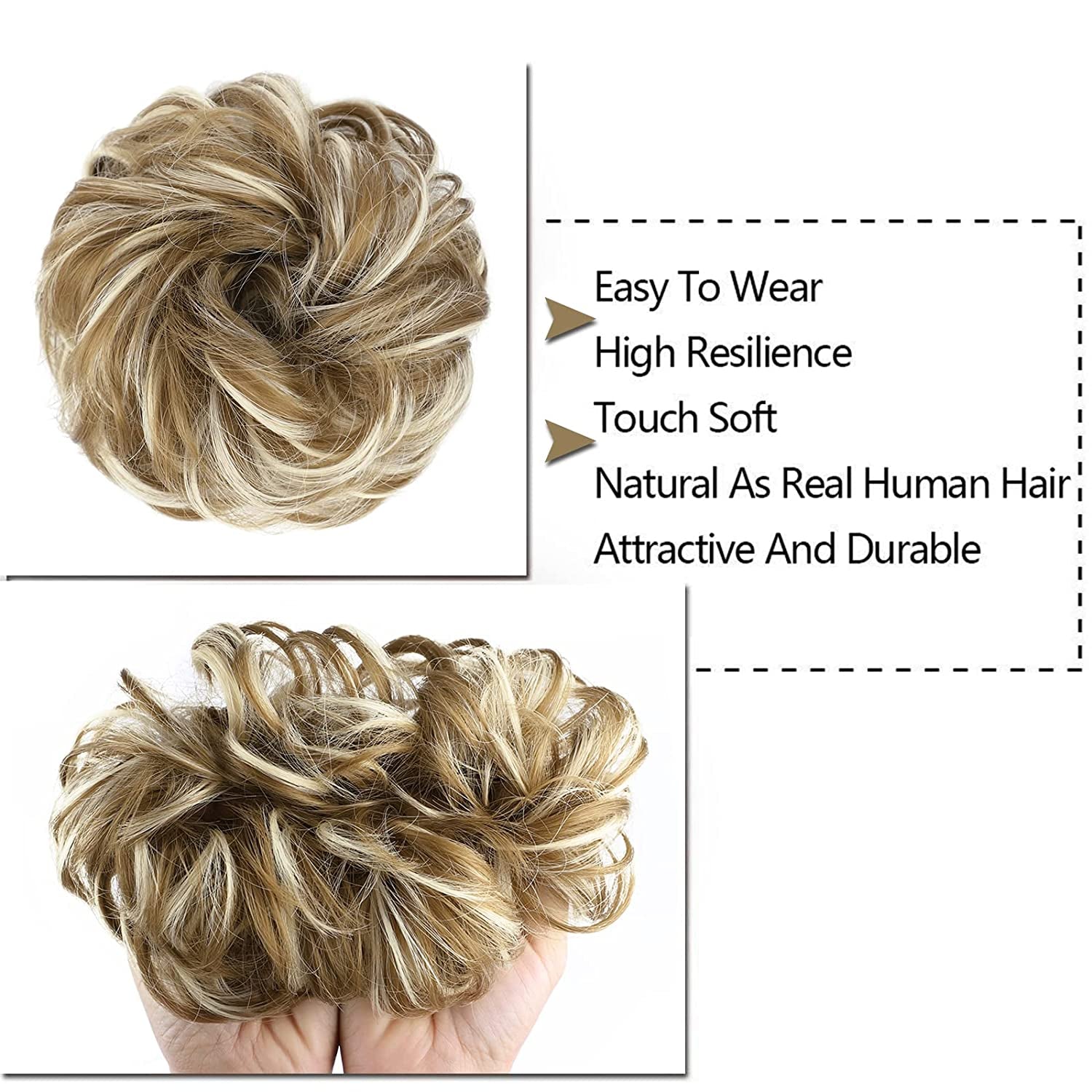 1PCS Messy Hair Bun Hair Scrunchies Extension Messy Synthetic Chignon for Women Updo Hairpiece (12Ah613(Light Golden Brown & Lightest Blonde))