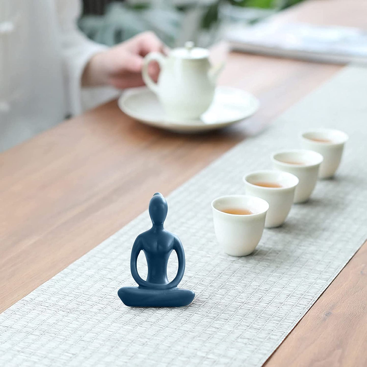 Yoga Pose Statue Zen Decor Figurine Ceramic Blue Yoga Figure Sculpture for Home Desk Decor, 2.1 Inch X 3.3 Inch, 1 PCS