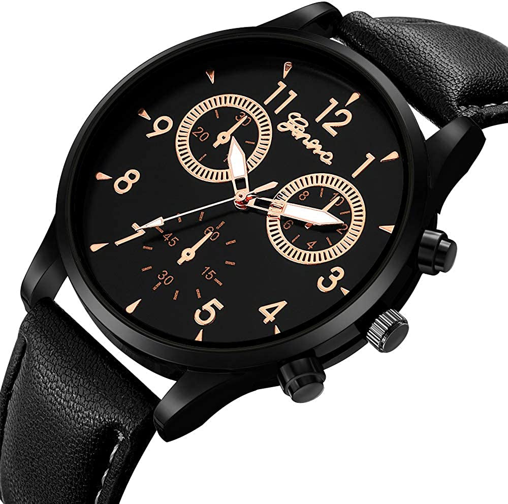 6 Pack Men'S Leather Quartz Watch Geneva Boys Casual Dress Wrist Band Watches Wholesale Lots Set