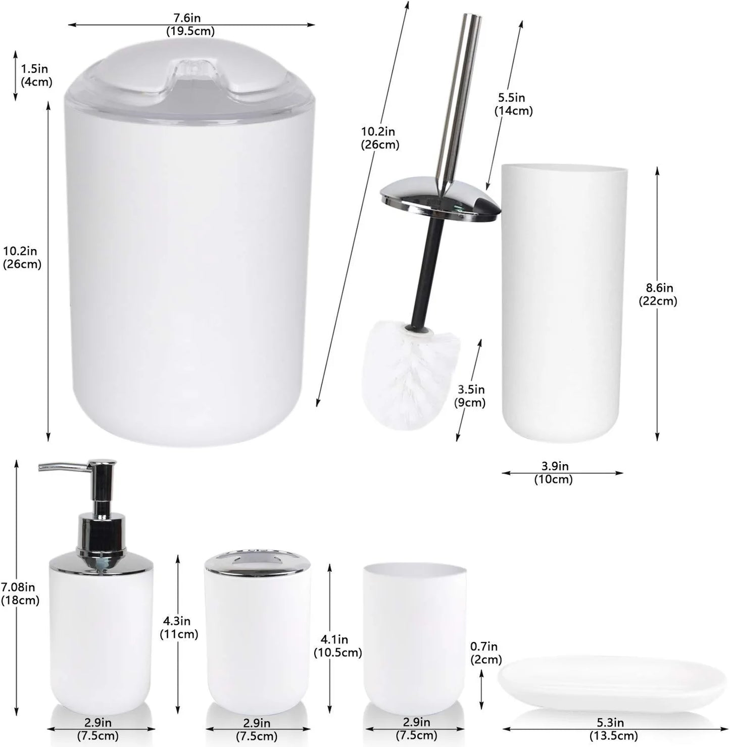 Bathroom Accessories Set Bath Ensemble Includes Soap Dispenser, Toothbrush Holder, Tumbler, Soap Dish for Decorative Countertop and Housewarming Gift ,Snow White