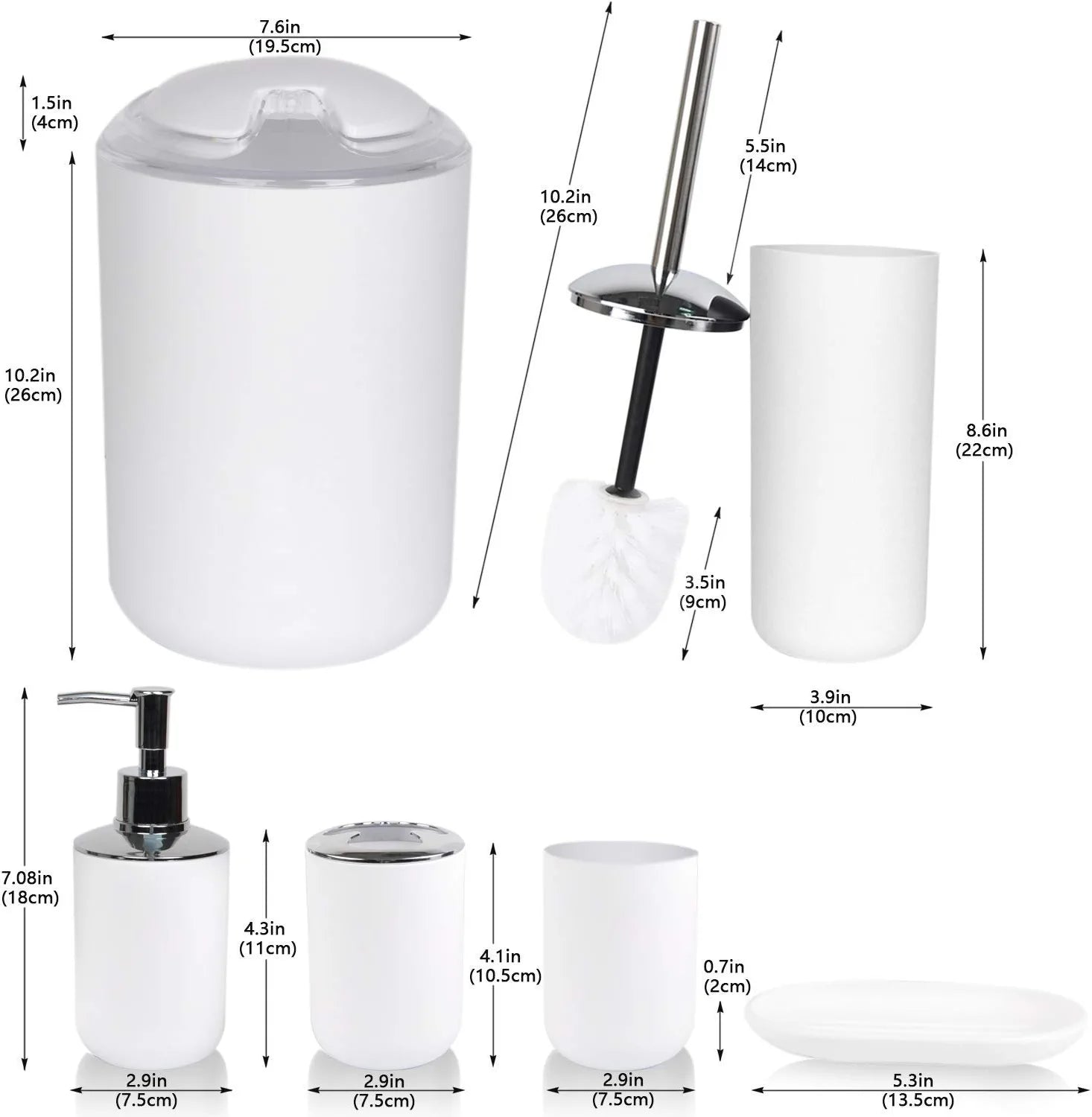 Bathroom Accessories Set Bath Ensemble Includes Soap Dispenser, Toothbrush Holder, Tumbler, Soap Dish for Decorative Countertop and Housewarming Gift ,Snow White