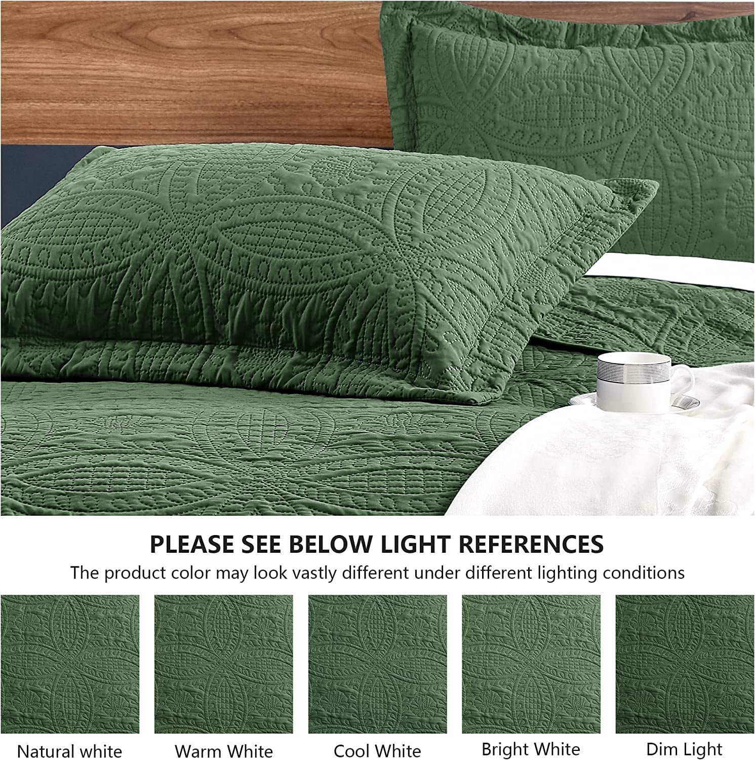 Twin Quilt Set Olive Green Bedspreads - Soft Bed Summer Quilt Lightweight Microfiber Bedspread- Modern Style Coin Pattern Coverlet for All Season - 2 Piece (1 Quilt, 1 Pillow Sham)