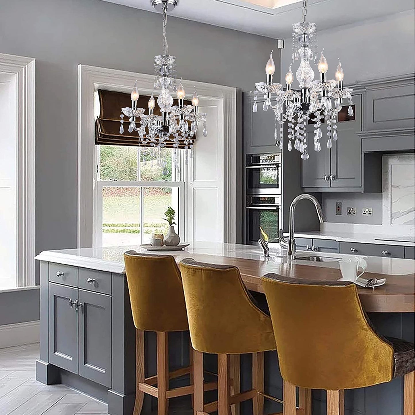 Crystal Chandeliers Clear Acrylic Chandelier Mini 4-Lights Pendant Lighting Modern Hanging Light Fixtures for Girl'S Room,Dining Rooms