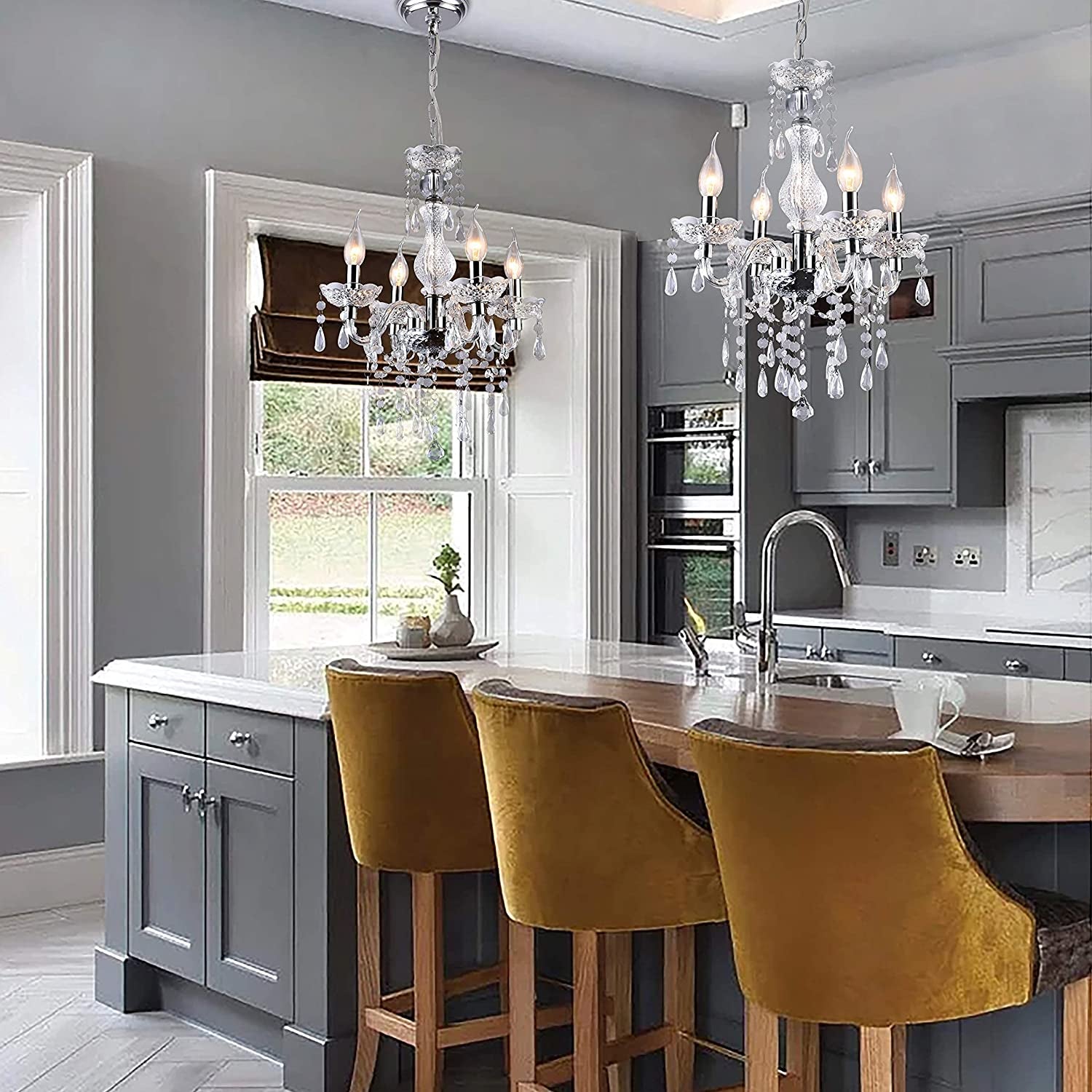 Crystal Chandeliers Clear Acrylic Chandelier Mini 4-Lights Pendant Lighting Modern Hanging Light Fixtures for Girl'S Room,Dining Rooms
