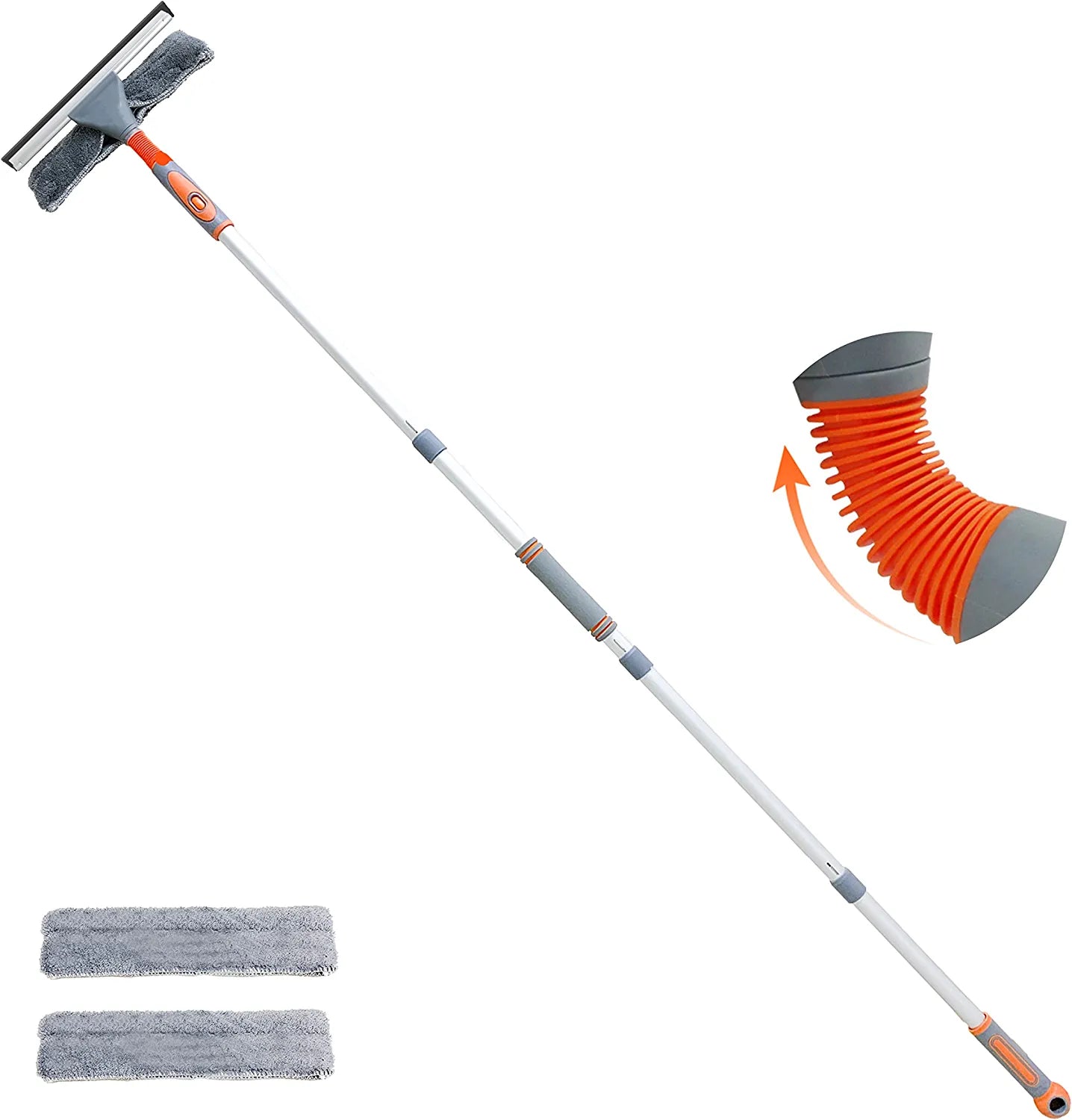 Professional Window Squeegee Cleaner, 2 in 1 Shower Squeegee with Extension Pole, 62‘’ Telescopic Window Washing Equipment with Bendable Head, Glass Cleaning Tools for Indoor/Outdoor High Window