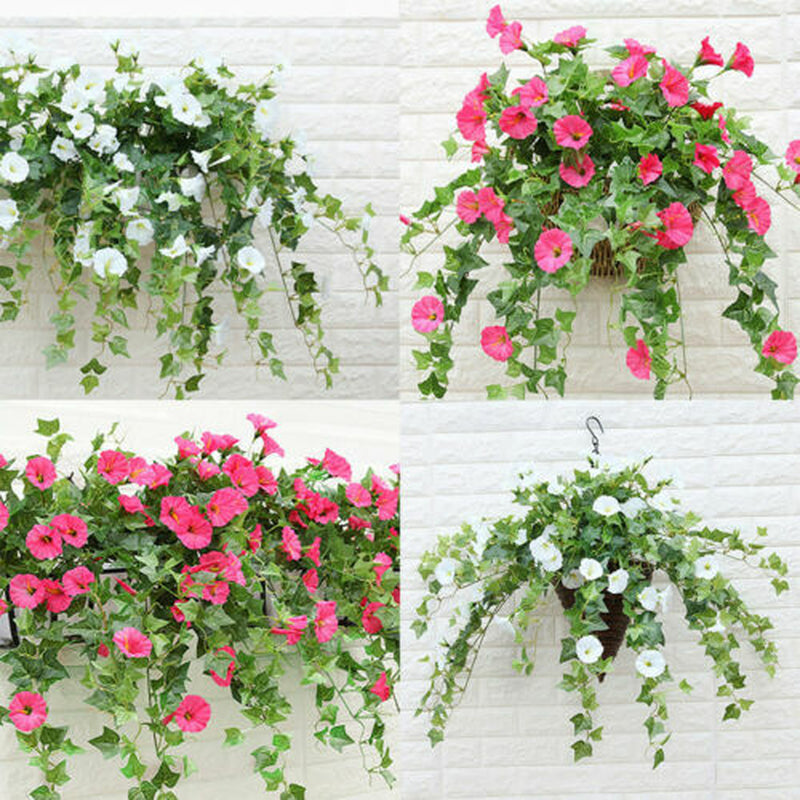 Artificial Hanging Basket Fake Silk Morning Glory Flower Vine Home Wedding Decor