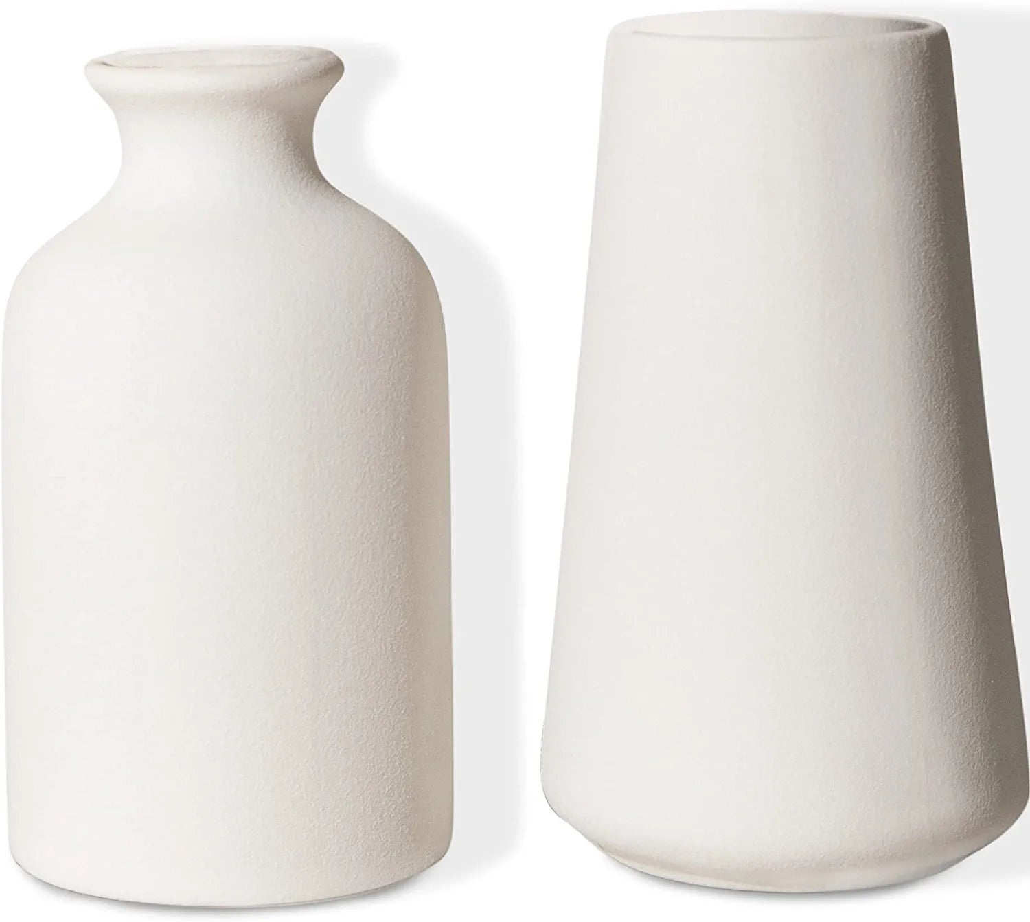 Set of 2- Classic White Ceramic Vases, Tall Vases for Flowers, for Living Room Decorations, Home Decor, Modern Farmhouses, Ideal Shelf, Table, Bookshelf, Mantle, Pampas Grass