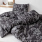 3 Pieces Queen Duvet Cover, Black Duvet Cover with White Plant Floral Duvet Cover Microfiber Soft Queen Bedding Set with Zipper Closure & 2 Pillow Cases