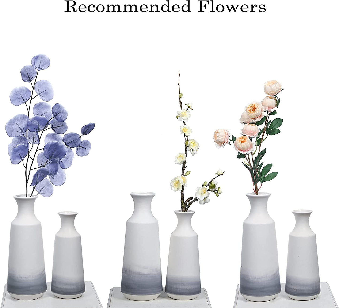 Modern Ceramic Flower Vase, Grey and White Decorative Vase for Pampas Grass, Set of 2 Terracotta Vases for Home Decor, Modern Farmhouse Decor, Living Room, Shelf Decor-12