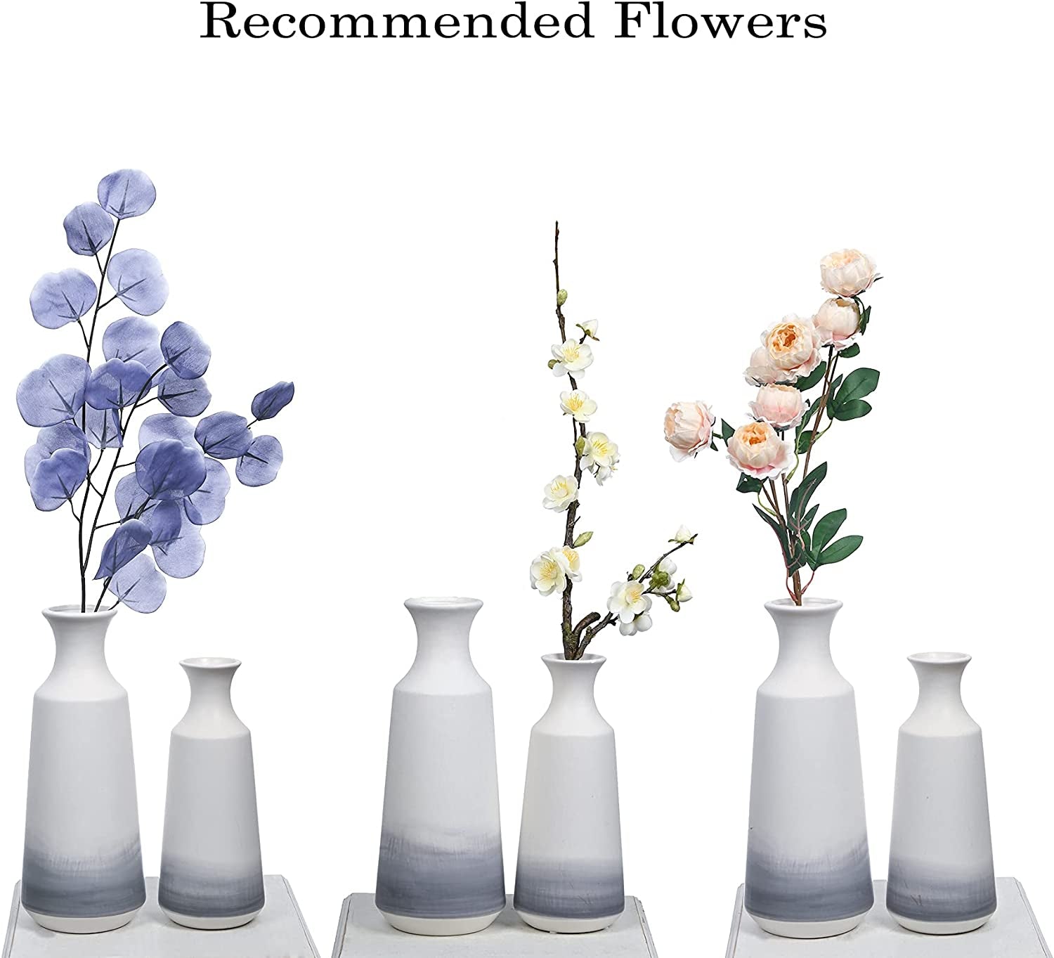 Modern Ceramic Flower Vase, Grey and White Decorative Vase for Pampas Grass, Set of 2 Terracotta Vases for Home Decor, Modern Farmhouse Decor, Living Room, Shelf Decor-12