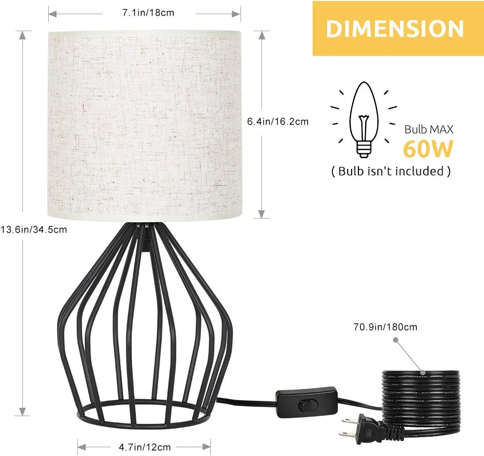 Modern Farmhouse Lamps - Black Metal Table Lamps with Hollowed Out Base , Bedside Lamps Set of 2 with Linen Fabric Lampshade for Bedrooms, Living Room