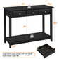 Topeakmart 3-Drawer Wooden Console Table Entryway Table with Storage Shelf Pine Wood Legs, Black