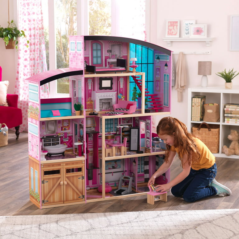 KidKraft Shimmer Mansion Wooden Dollhouse, over 4 Feet Tall, Lights & Sounds and 30 Pieces