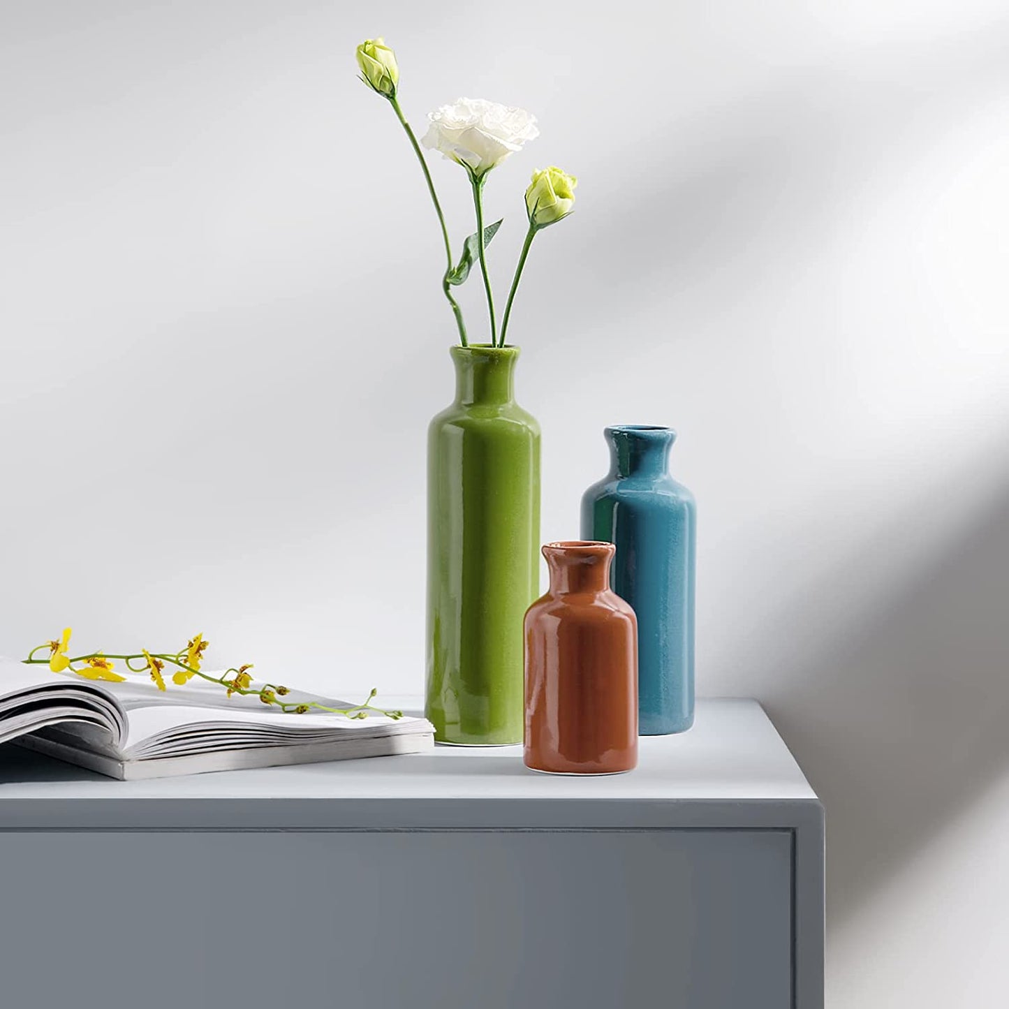 Ceramic Vases Set of 3 for Home Decor, Chinese Classical and Gorgeous Pottery Vase , Flower