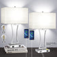 Set of 2 Touch Control 3-Way Dimmable Table Lamp, Nightstand Lamp with USB Port AC Outlet Bedside Nightstand Lamp for Living Room, 22In, Cream Shade, Daylight White Bulbs Included