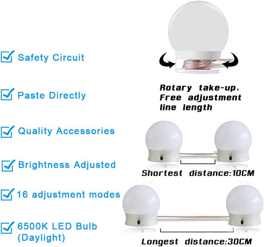 SICCOO Makeup Vanity Lights for Mirror, Hollywood Style LED Vanity Mirror Lights with 14 Dimmable Bulbs, USB Cable, White