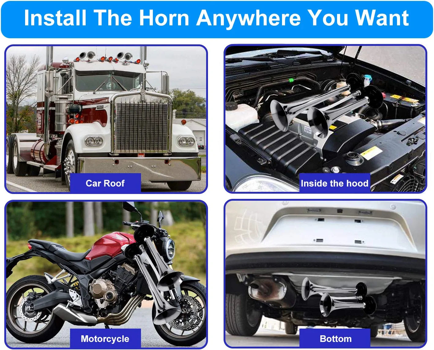 Air Horn for Truck Boats Car, 150DB Super Loud Train Horns Kit with 120 PSI Air Compressor (Silver, Dual)