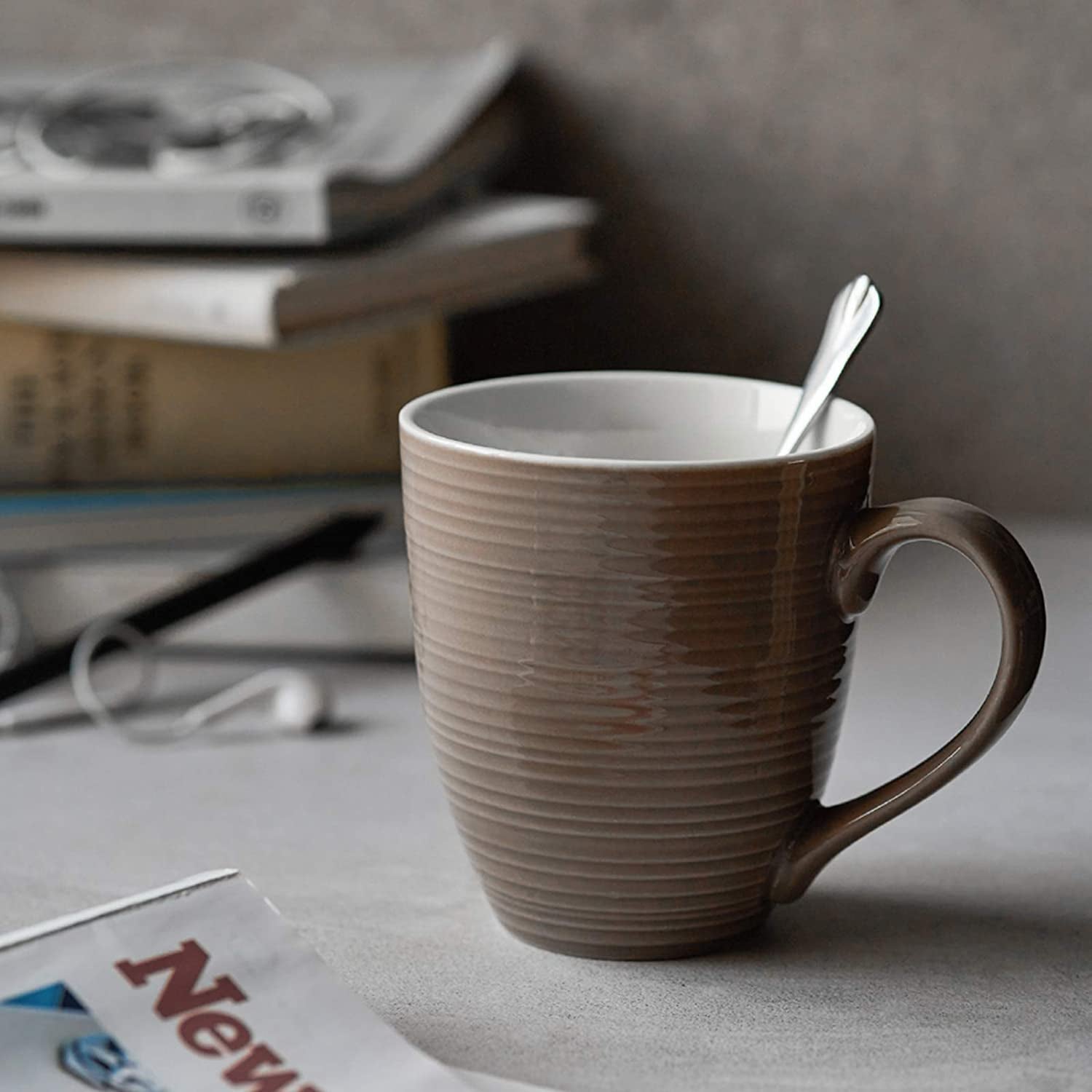 17 Oz Large Coffee Mugs Set of 4 - Ceramic Coffee Mugs with Large Handle, Easter Mother'S Day Coffee Cups Gift for Hot or Cold Drinks, Easy to Hold & Texture Design, Brown