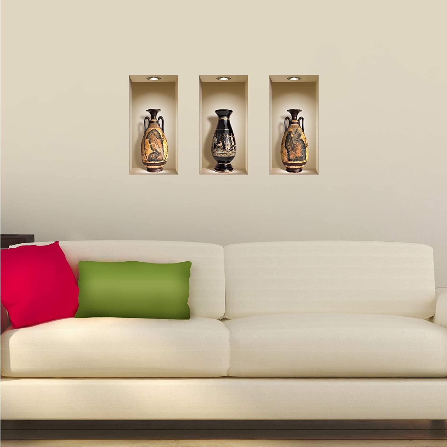THE NISHA Art Magic 3D Vinyl Removable Wall Sticker Decals DIY, Set of 3, Greek Vases