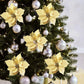 24 PCS Gold Poinsettia Artificial Flowers Glitter Christmas Tree Ornaments for Xmas Wedding Party Wreath Decoration