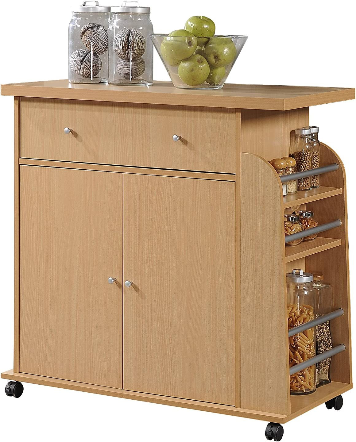 Import Kitchen Island with Spice Rack and Towel Rack, Beech