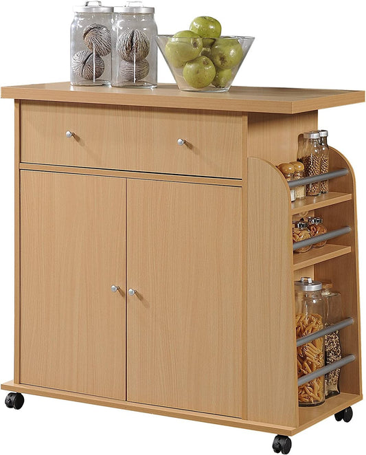 Import Kitchen Island with Spice Rack and Towel Rack, Beech