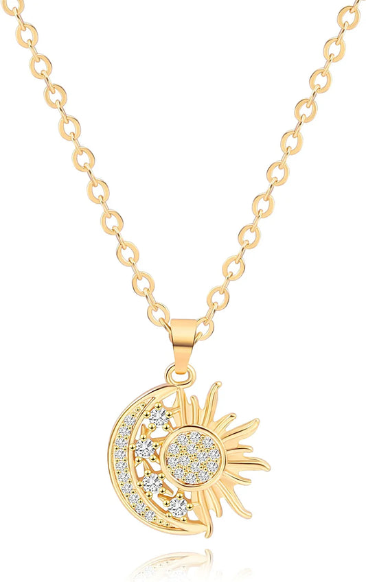Crescent Moon and Star Pendant Necklace for Women Dainty Snake Tiny Heart Necklace 18K Gold Chain Dainty Micro-Inlaid Zircon Simple Choker Necklace for Women