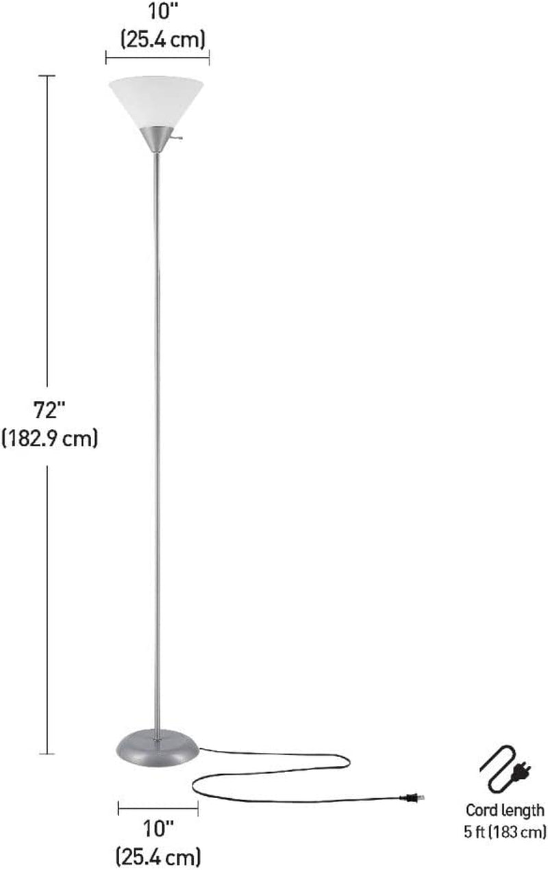 67150 72" Floor Lamp, Silver, White Plastic Shade, On/Off Rotary Switch on Shade, Floor Lamp for Living Room, Floor Lamp for Bedroom, Home Improvement, Home Office Accessories
