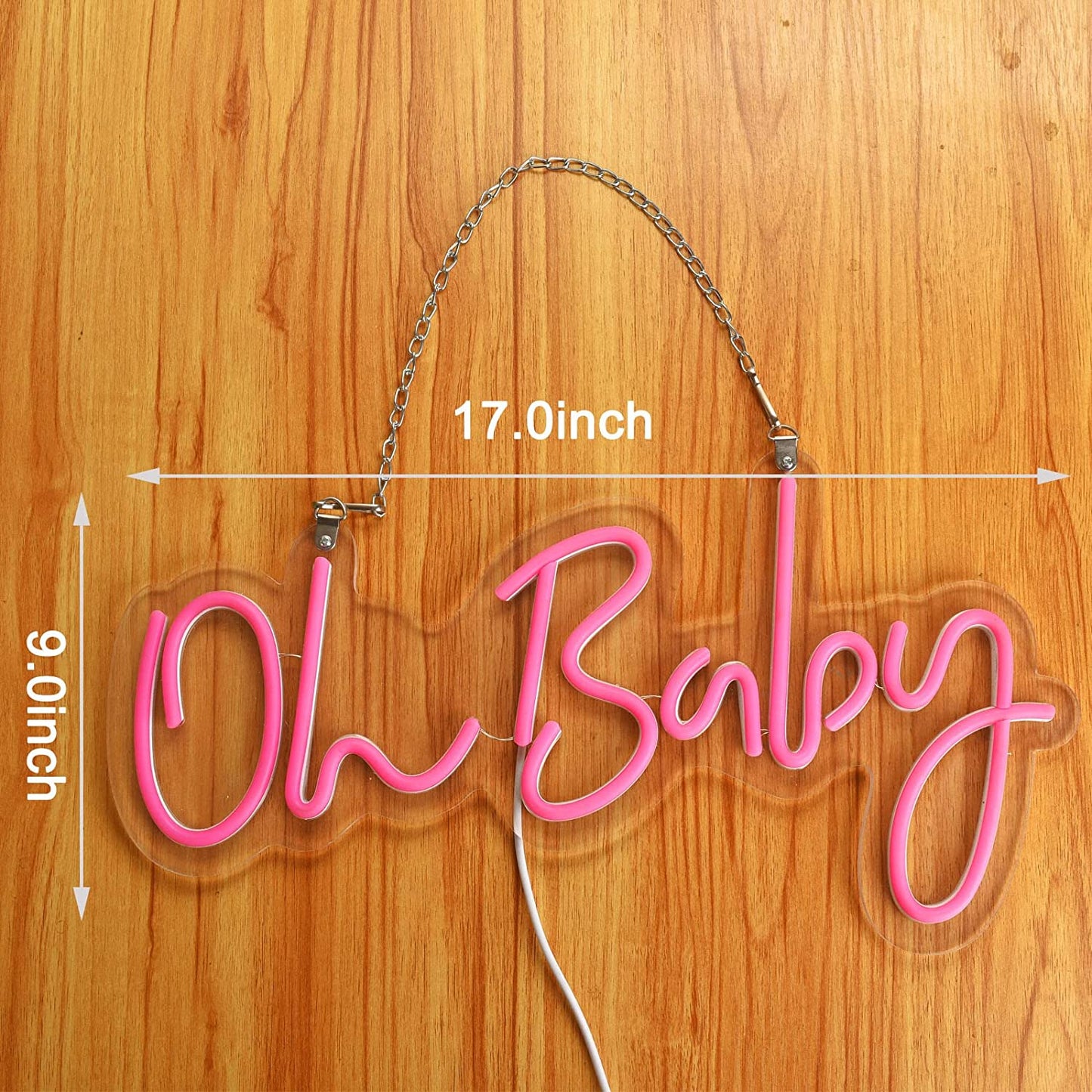 Pink Oh Baby Neon Signs for Wall Decor, LED Reusable Neon Lights Sign for Bedroom Room Baby Shower Decorations, Birthday Party, Wedding Decor(17X9Inches)