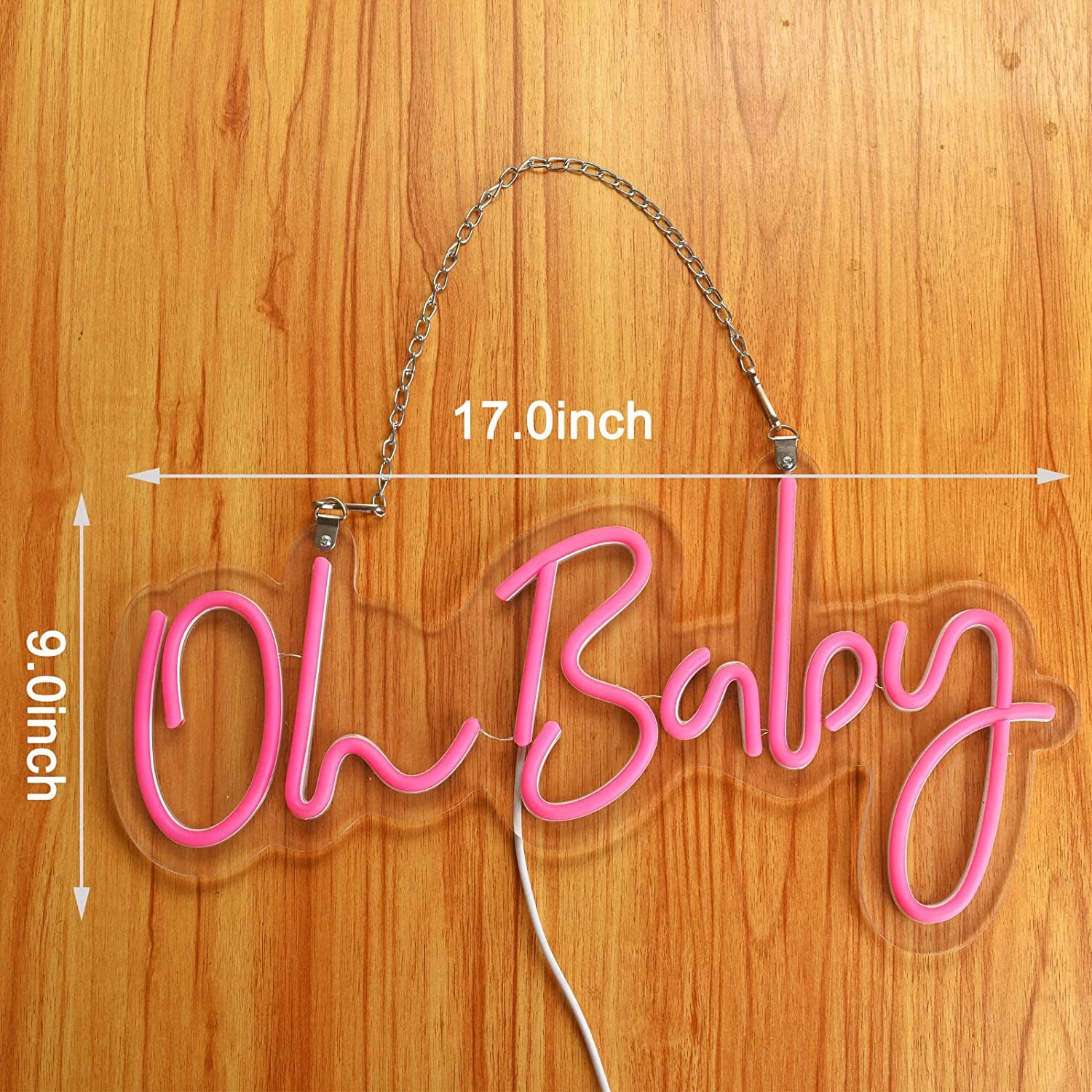 Pink Oh Baby Neon Signs for Wall Decor, LED Reusable Neon Lights Sign for Bedroom Room Baby Shower Decorations, Birthday Party, Wedding Decor(17X9Inches)
