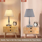 Touch Table Lamp with USB Ports - 3-Way Dimmable Small Nightstand Lamp for Bedroom & Living Room, Bedside Lamp W/ Grey Trapezoidal Shade (Assembled) & Silver/Chrome Metal Base - LED Bulb Included
